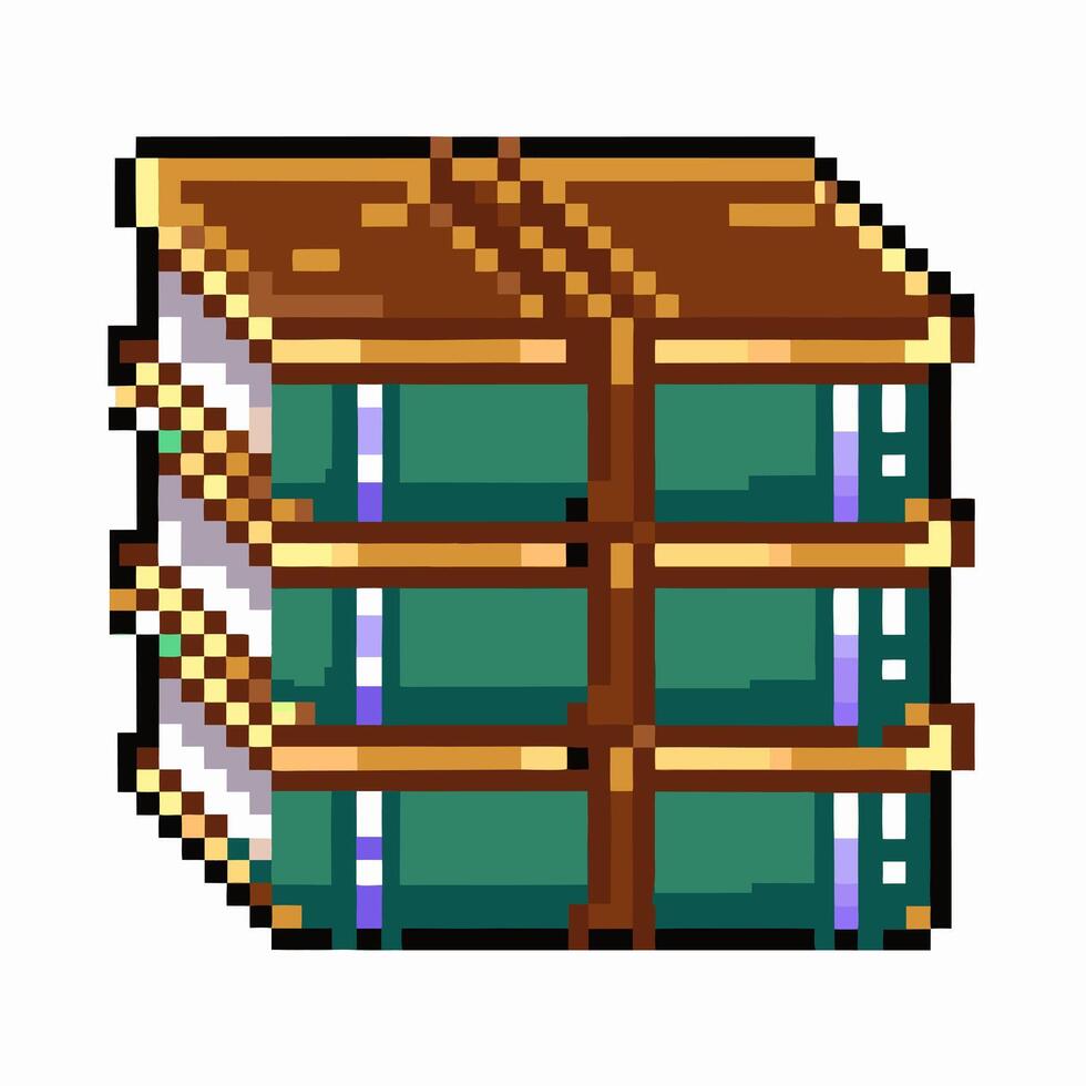 Pixel Art Stack of Books with Brown Cover in Retro Style vector