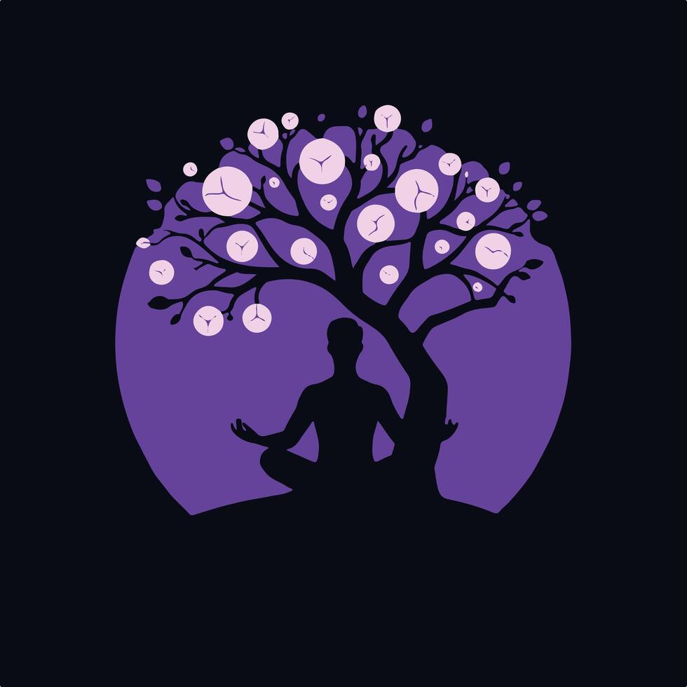 A man sitting under a tree with a clock on it vector