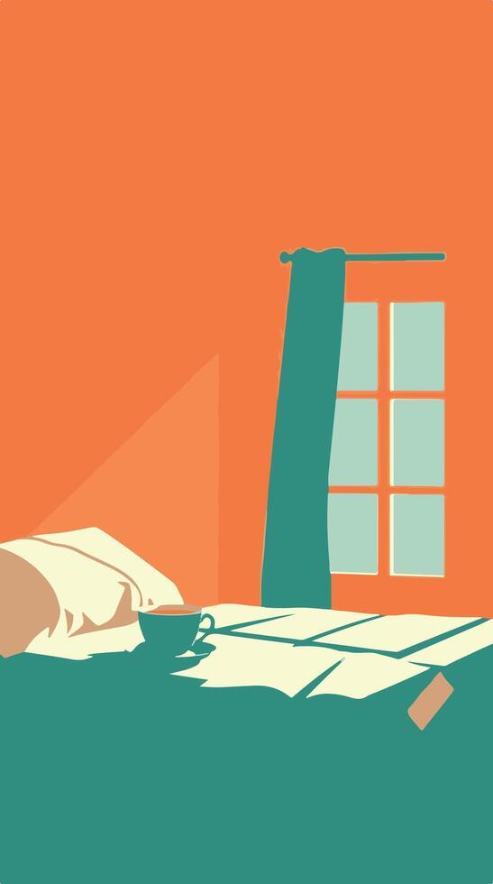A bed with a pillow and a cup of coffee vector