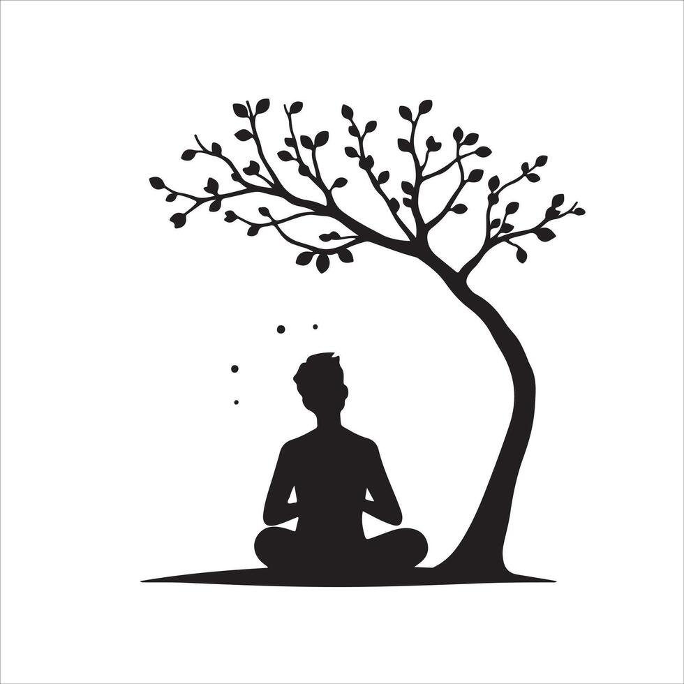 Silhouette of a man sitting under a tree vector