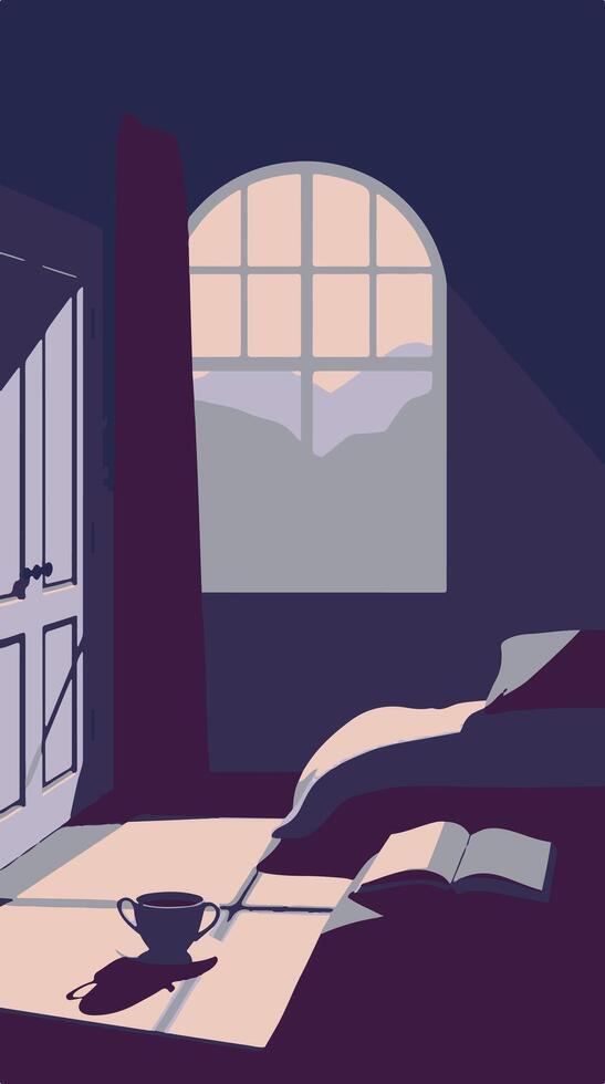 A bed with a window and a cup vector