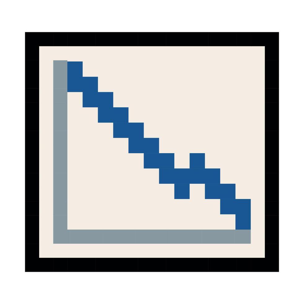 A pixel art style chart showing a blue line going down on a graph vector