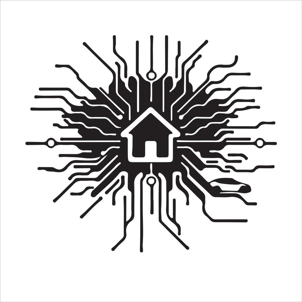 The house is surrounded by electronic circuit board vector