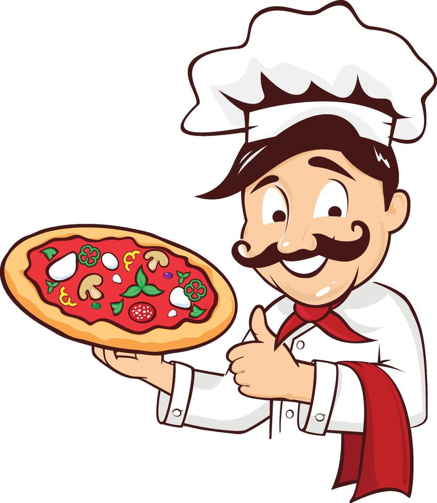 Awesome Italian Chef Cartoon Pizza vector