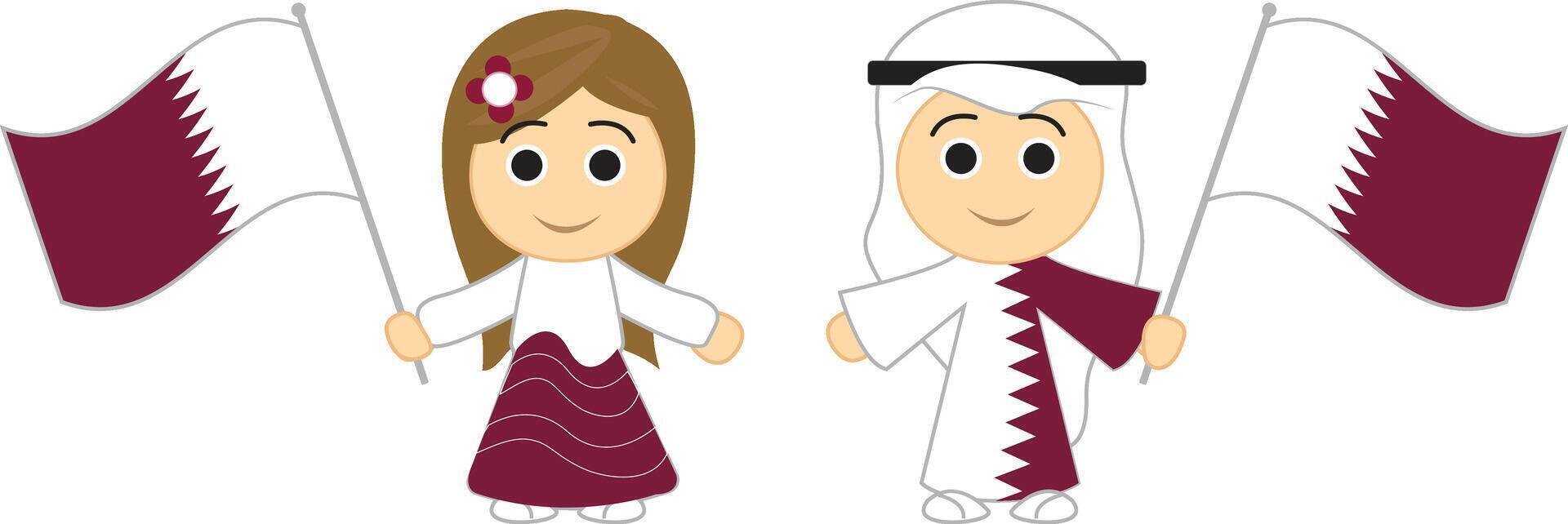 Qatar National Day Kids children with flag vector