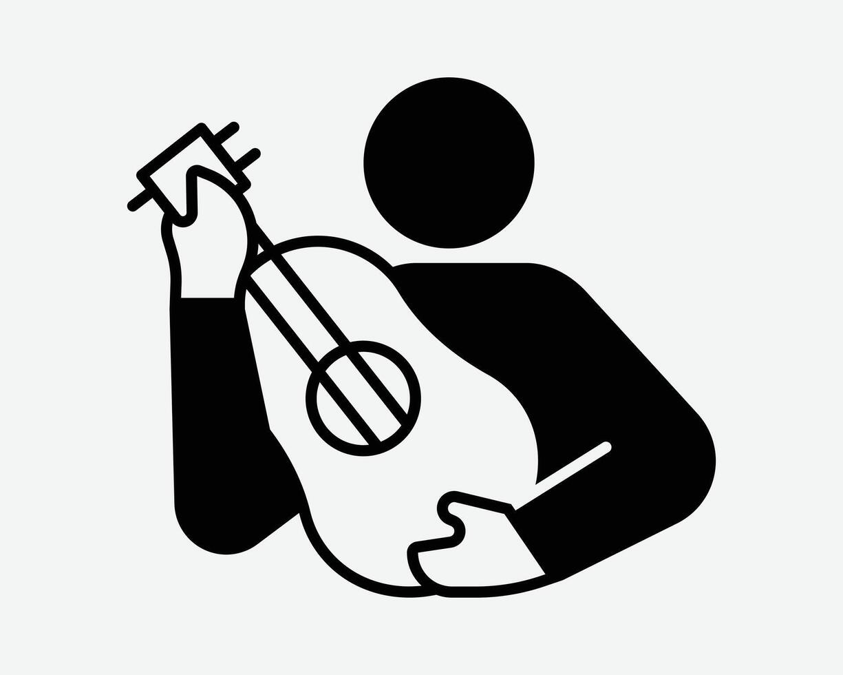 Guitar Player Musician Human Person Stick Figure Stickman Icon Sign Symbol Music Playing Strum Strumming Song Play Black Shape Musical Concert vector