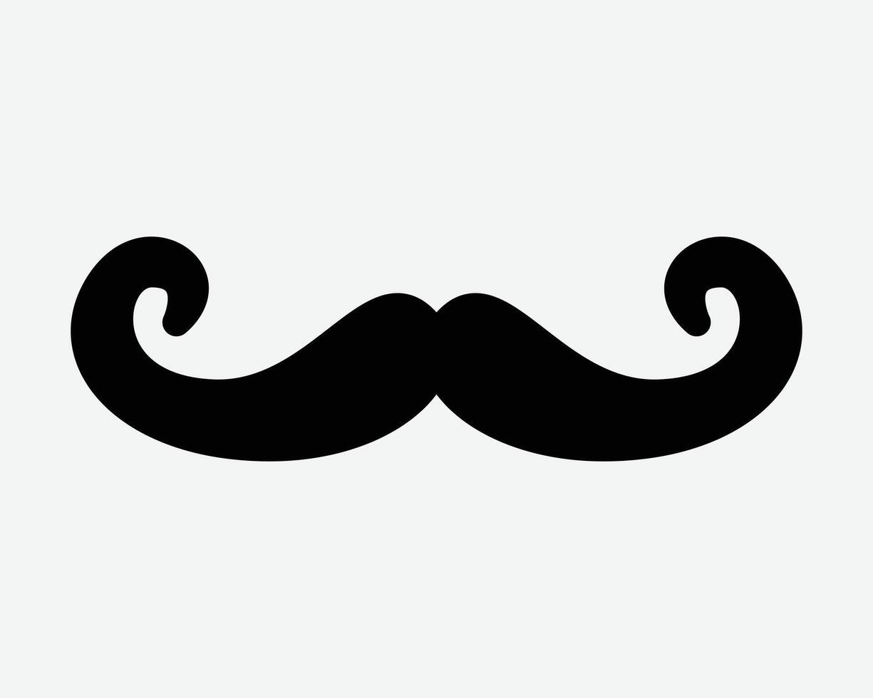 Facial Hair Moustache Face Fashion Design Italian Curly Curl Beard Pattern Classic Shape Icon Sign Symbol Barber Graphic Image Black vector