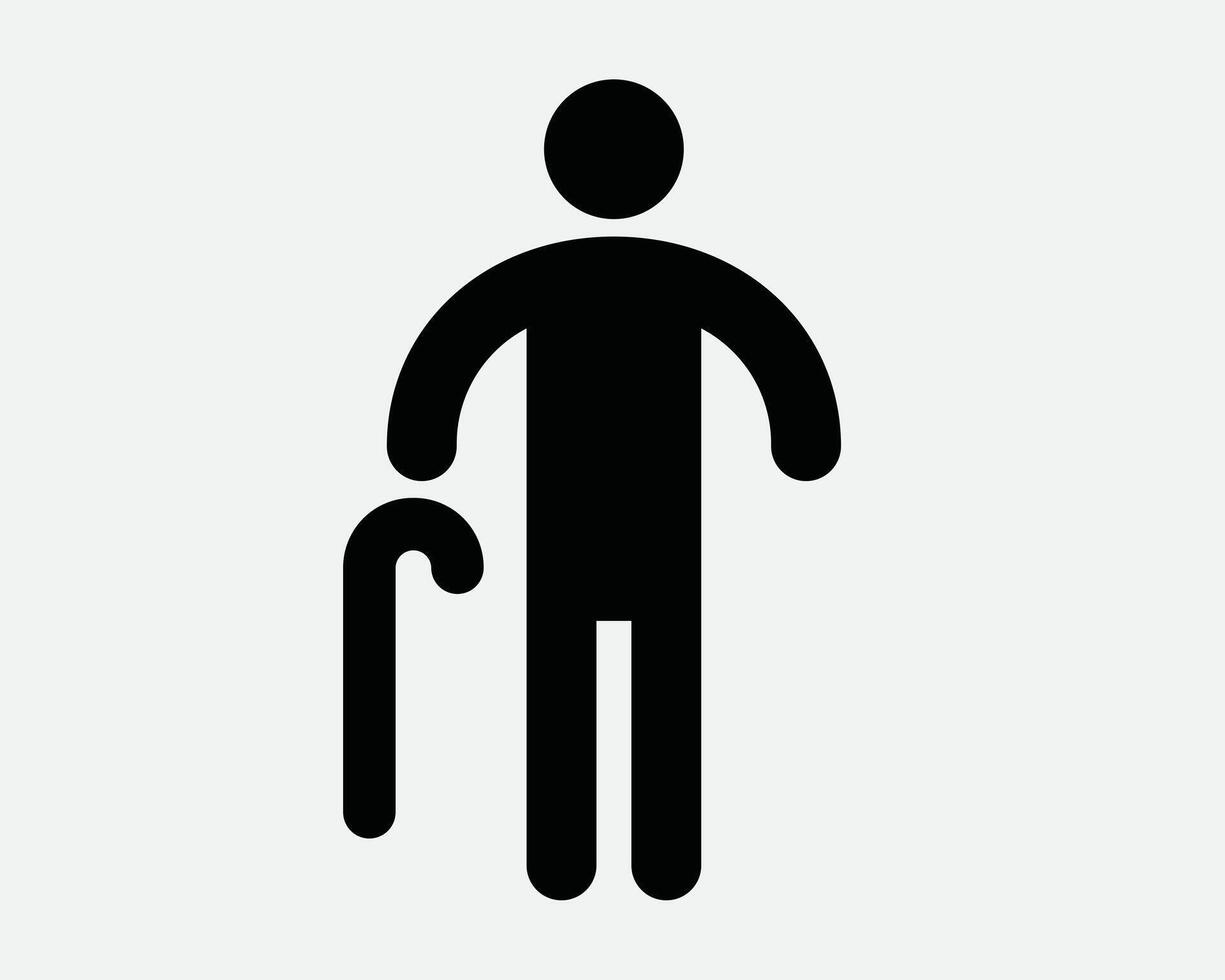 Old Folk Elderly Person Walking Cane Stick Figure Man Human Shape Icon Symbol Graphic Outline Stand Standing Pedestrian Walk Nursing Home Graphic vector