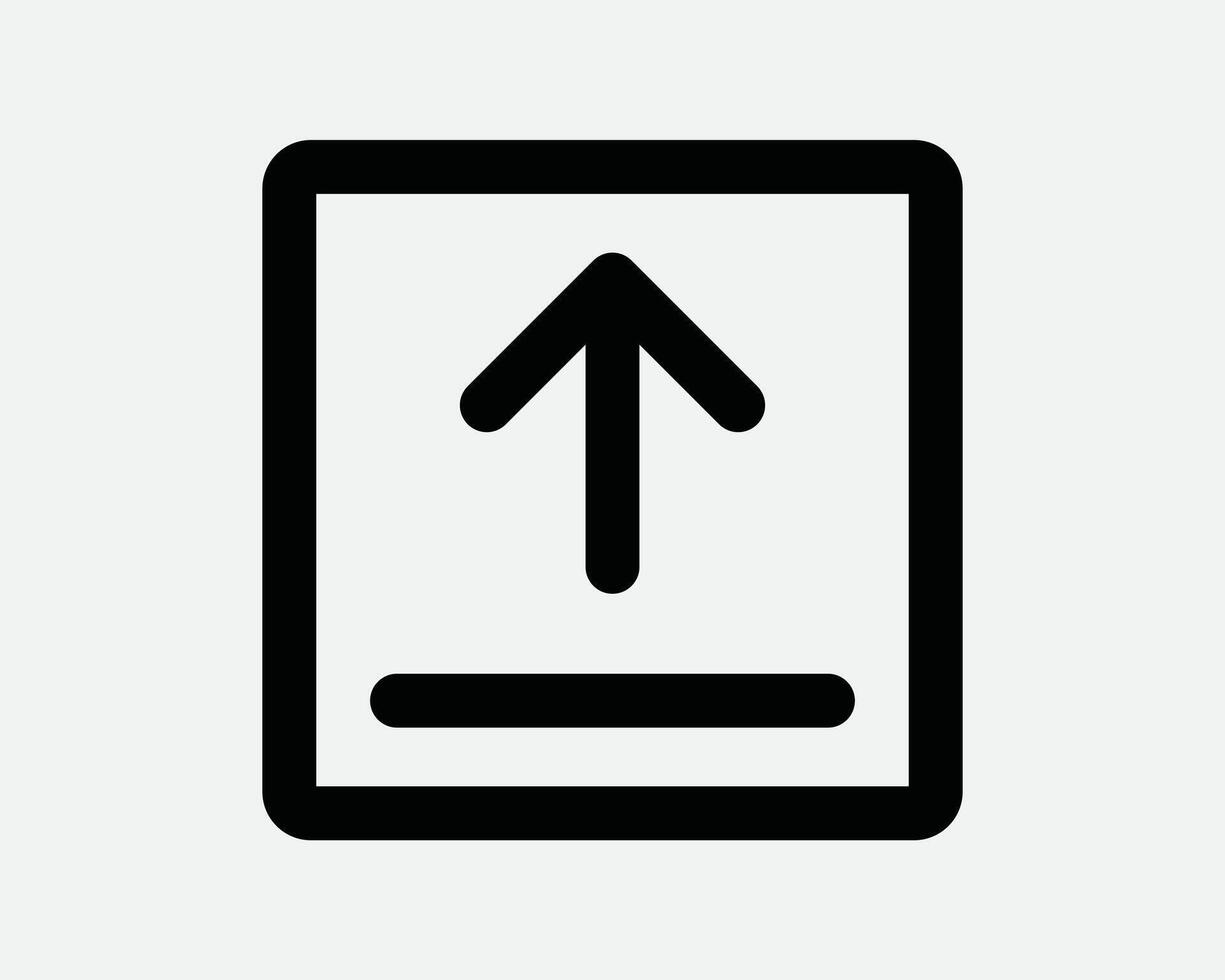 Upload Square Button Line Outline Arrow Point Pointing Data Storage Cloud Server Archive Box Black White Graphic Artwork Illustration Up Load vector