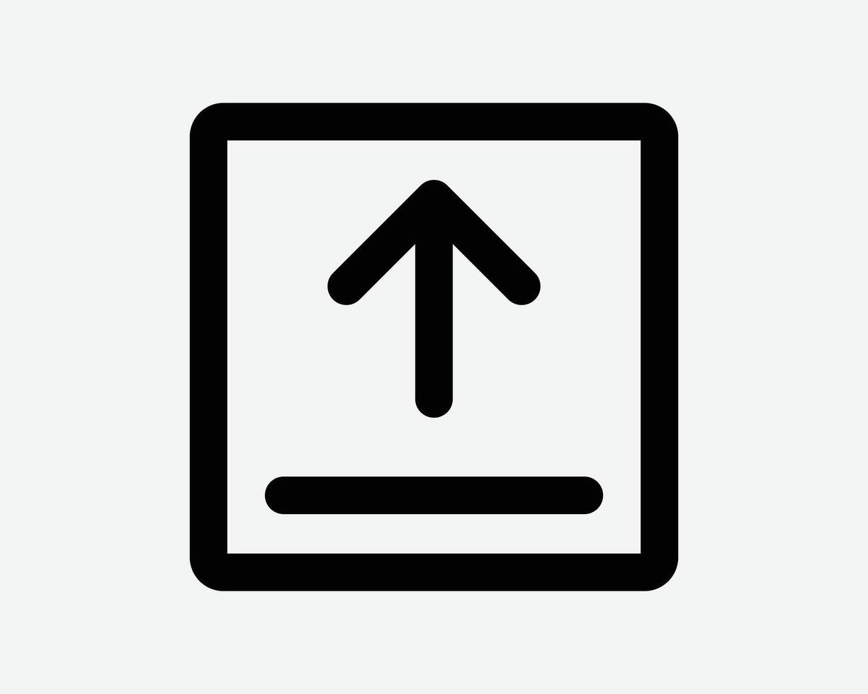 Upload Arrow Square Line Icon Up Load Upward Cloud Storage Box Direction Navigation Pathway Path Arrowhead Black Outline Server File Backup Black vector