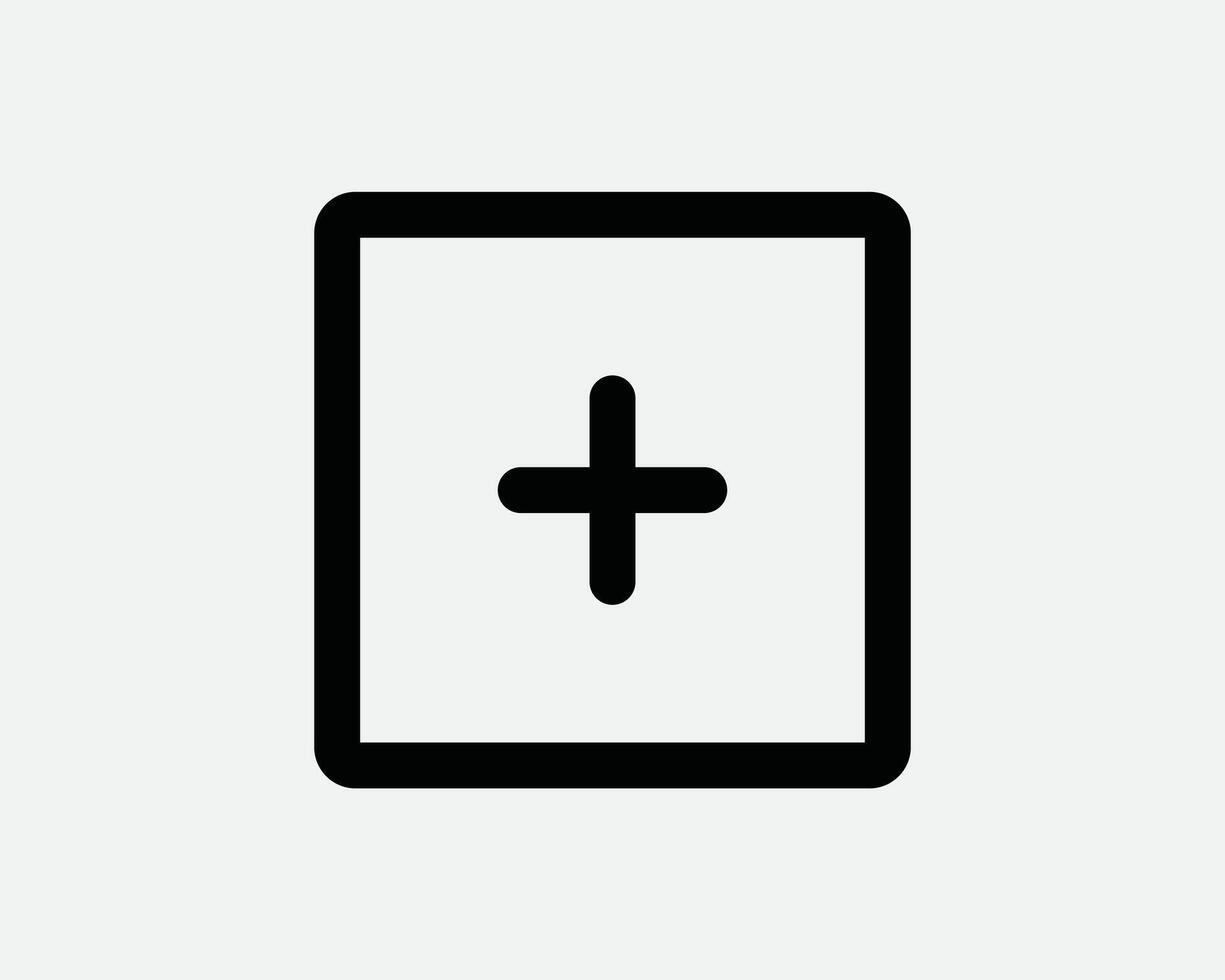 Positive Square Box Terminal Outline Line Shape Plus Add Addition Sum Summation Math Zoom In Scale Up Enlarge Increase Battery Charge Point Symbol Icon vector