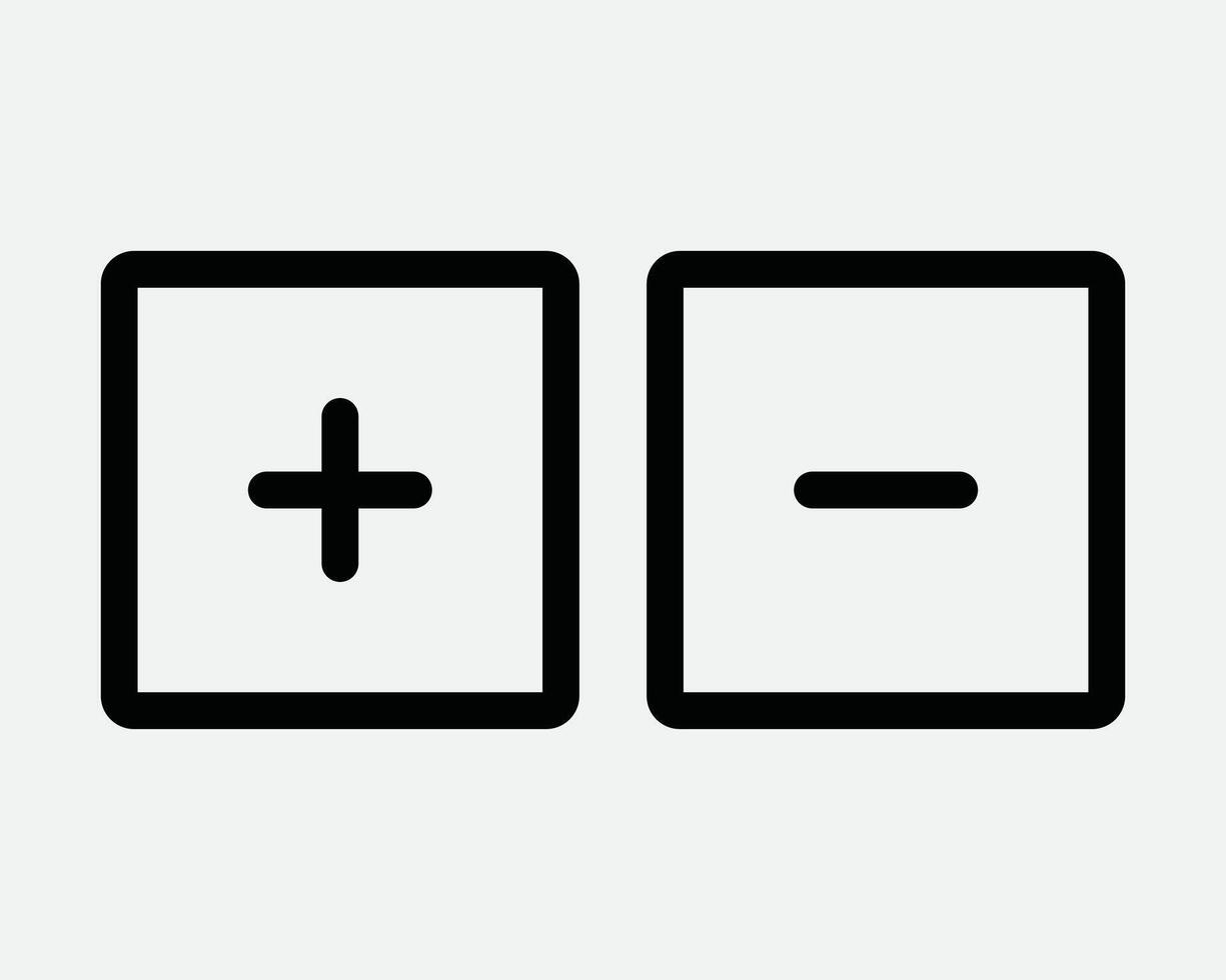 Negative Positive Square Box Outline Line Icon Symbol Add Plus Minus Zoom In Out Scale Up Down Increase Decrease Math Mathematics Sign Graphic vector
