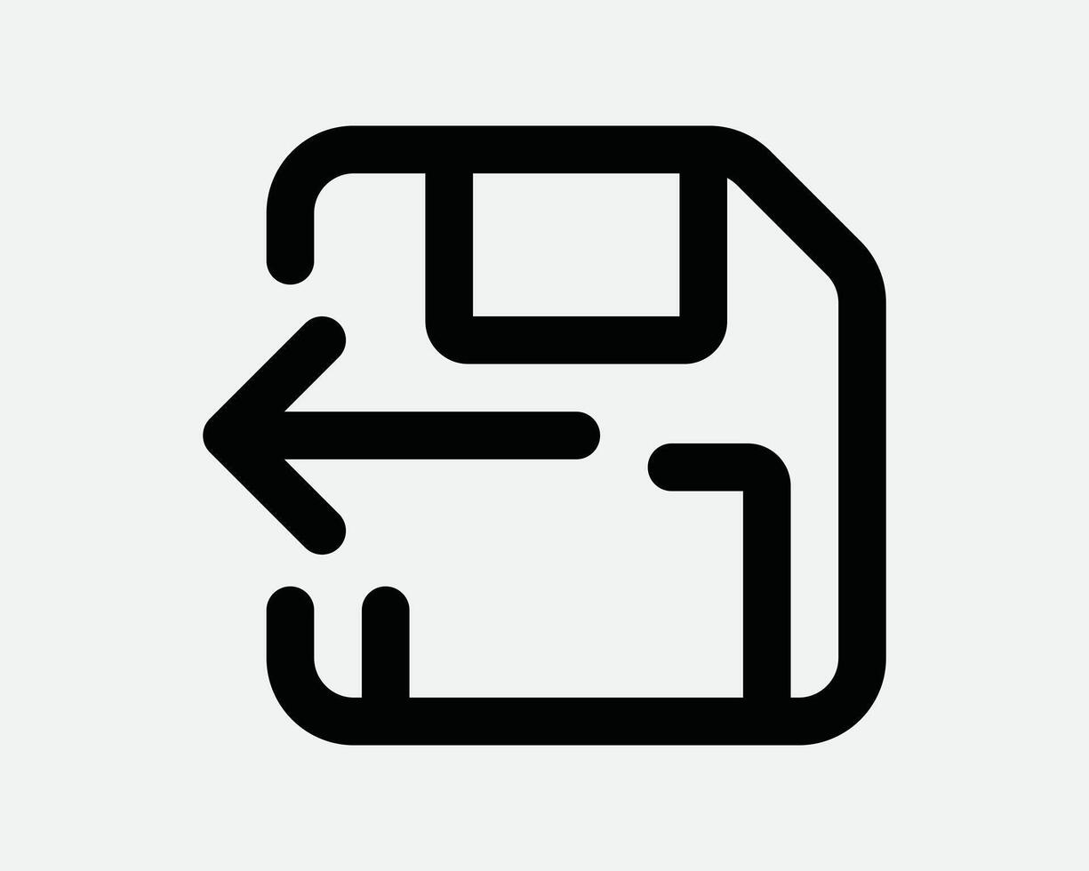 Remove Floppy Disk with Arrow Direction Point Pointing Location In Push Ledt Outline Black Shape Tech Media Sign Symbol File Storage Memory Disk Archive vector