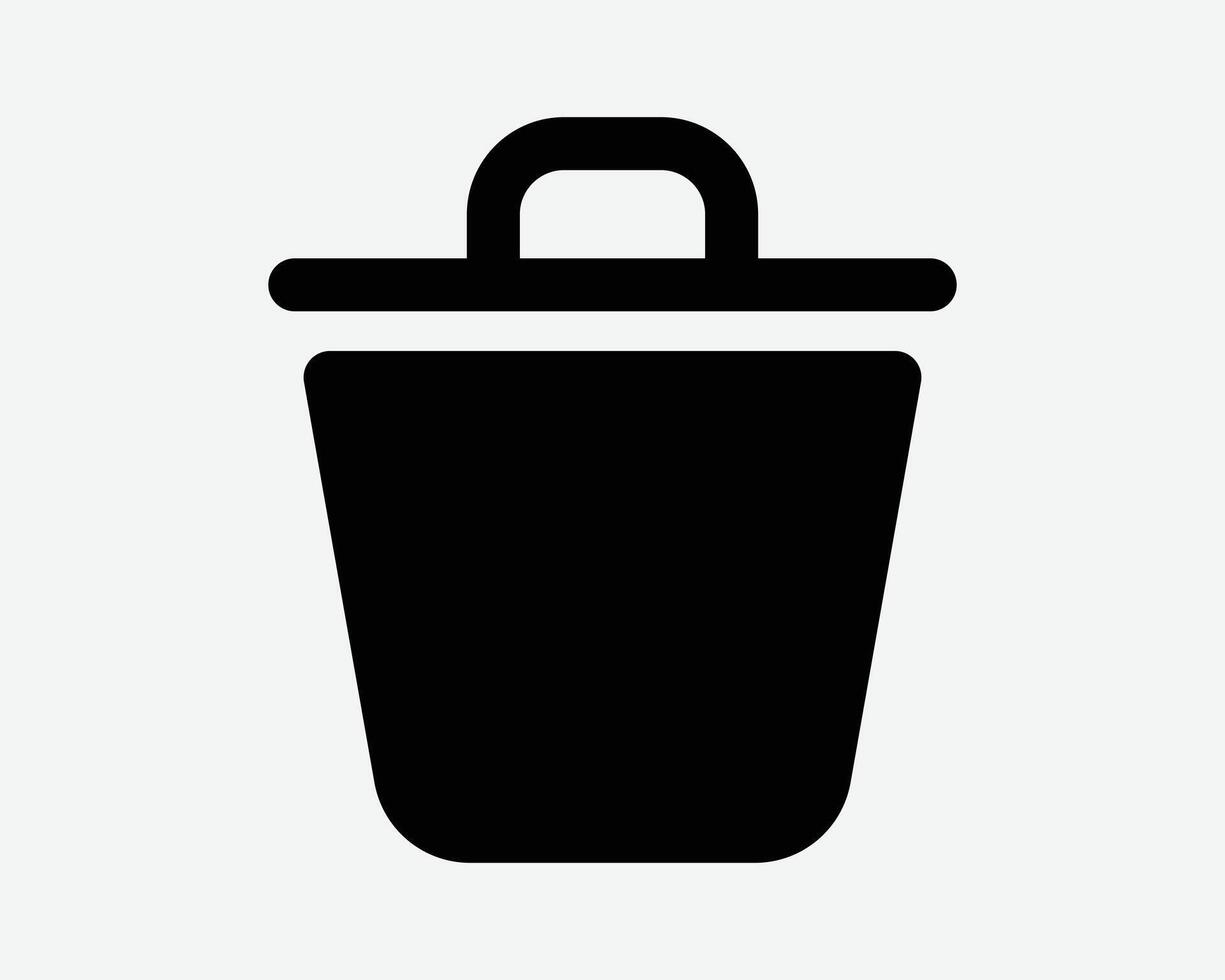 Trashcan with Lid Black Icon Trash Can Dustbin Dust Bin Delete Junk Recycling Disposal Waste Basket Ashbin Flat Shape Bucket Container Graphic vector