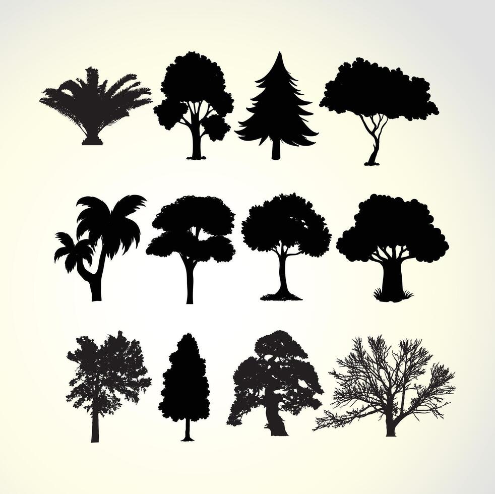 Tree Silhouette Illustration Set Unique Nature Designs. vector
