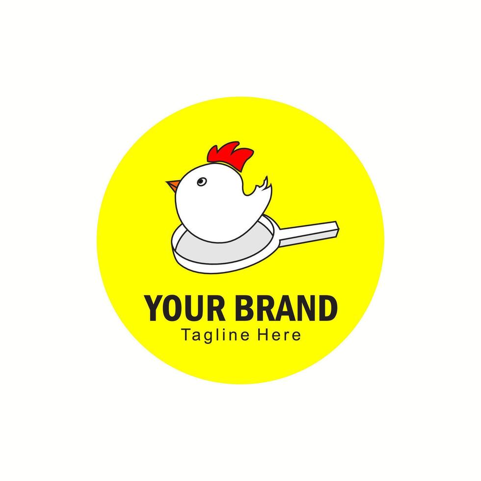 logo of a chick on a frying pan with a yellow circle background vector