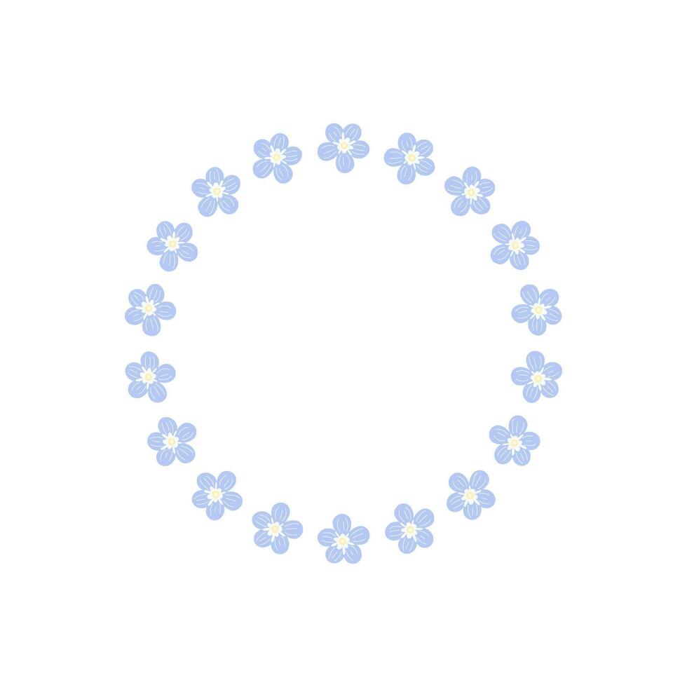 Simple floral wreath with beautiful hand drawn forget-me-not wildflowers. Isolated on white background. Round frame. Perfect for greeting card, wedding invitation and so on vector