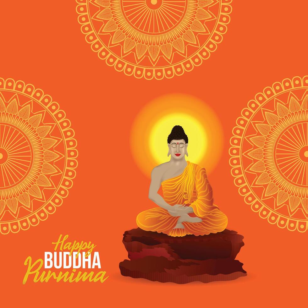 Happy buddha purnima, gautam buddha meditating, illustration vector