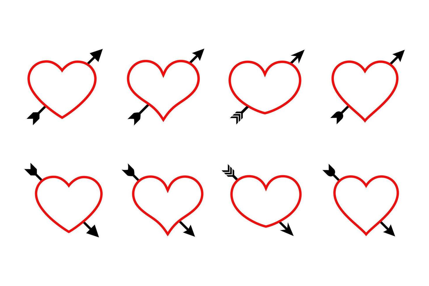Lovestruck or arrow through heart flat icon. Set of pierced heart icons. Heart with arrow symbol vector