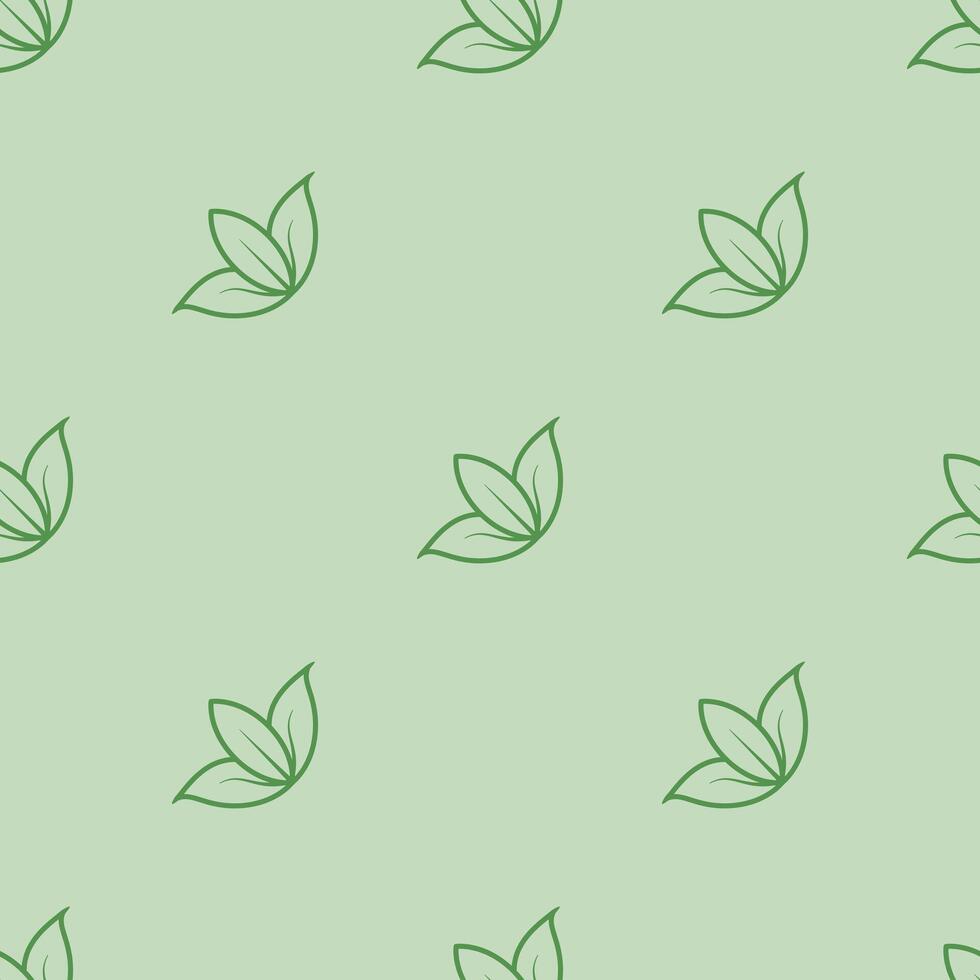 A line art green leaf pattern on a light green background vector