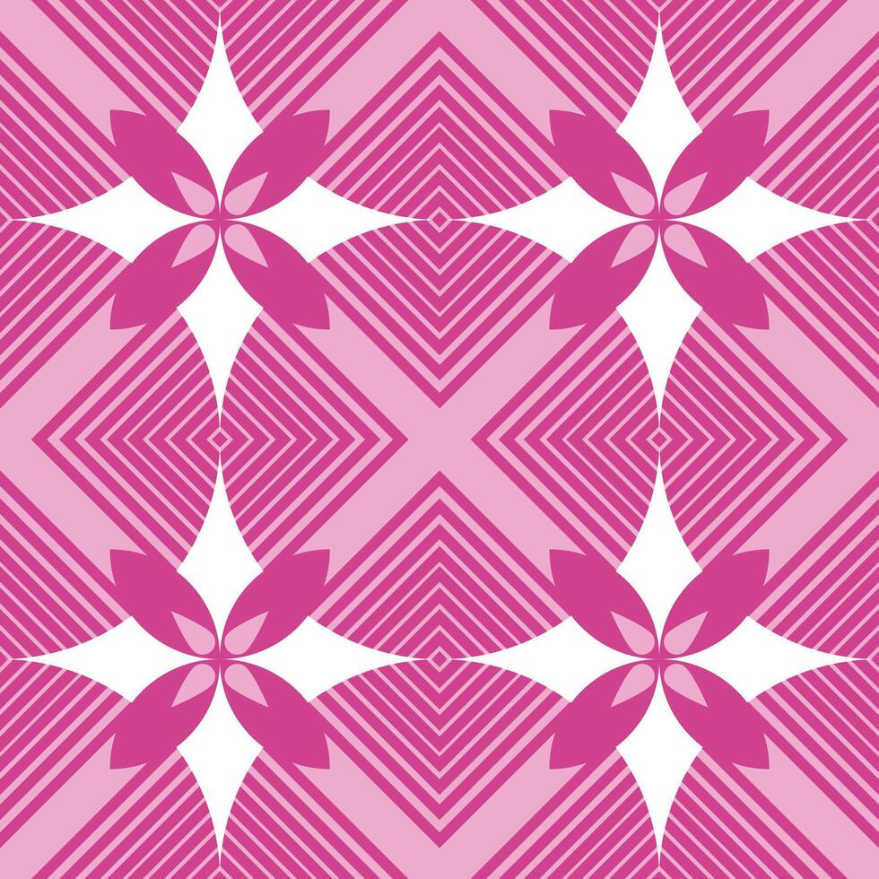 A pink and white geometric pattern with flowers vector