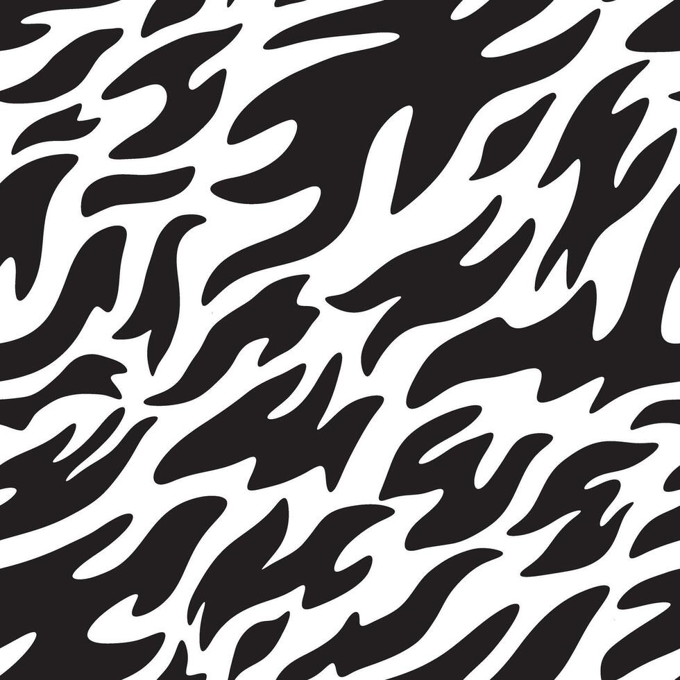 Seamless black and white abstract flame pattern, tiger print vector