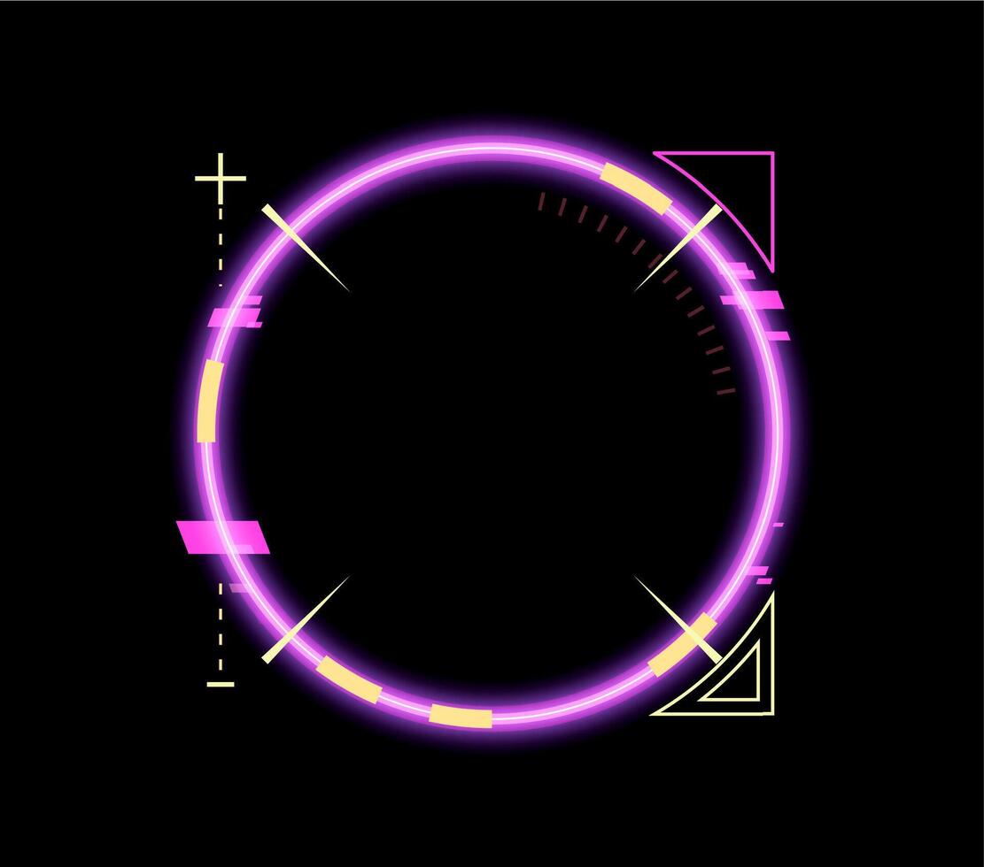Neon game round frame asset circular HUD interface vector