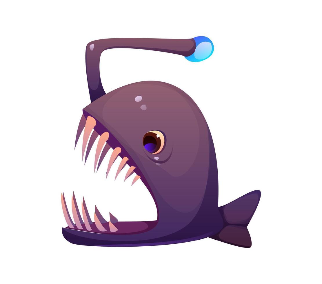 Cartoon underwater font anglerfish digit 5 five vector