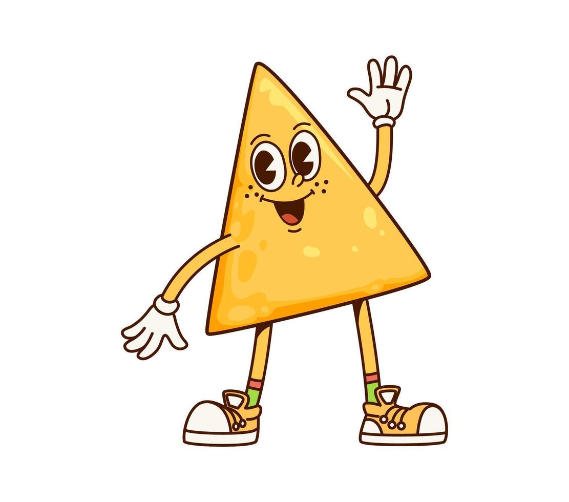 Mexican triangle nacho chip groovy cute character vector