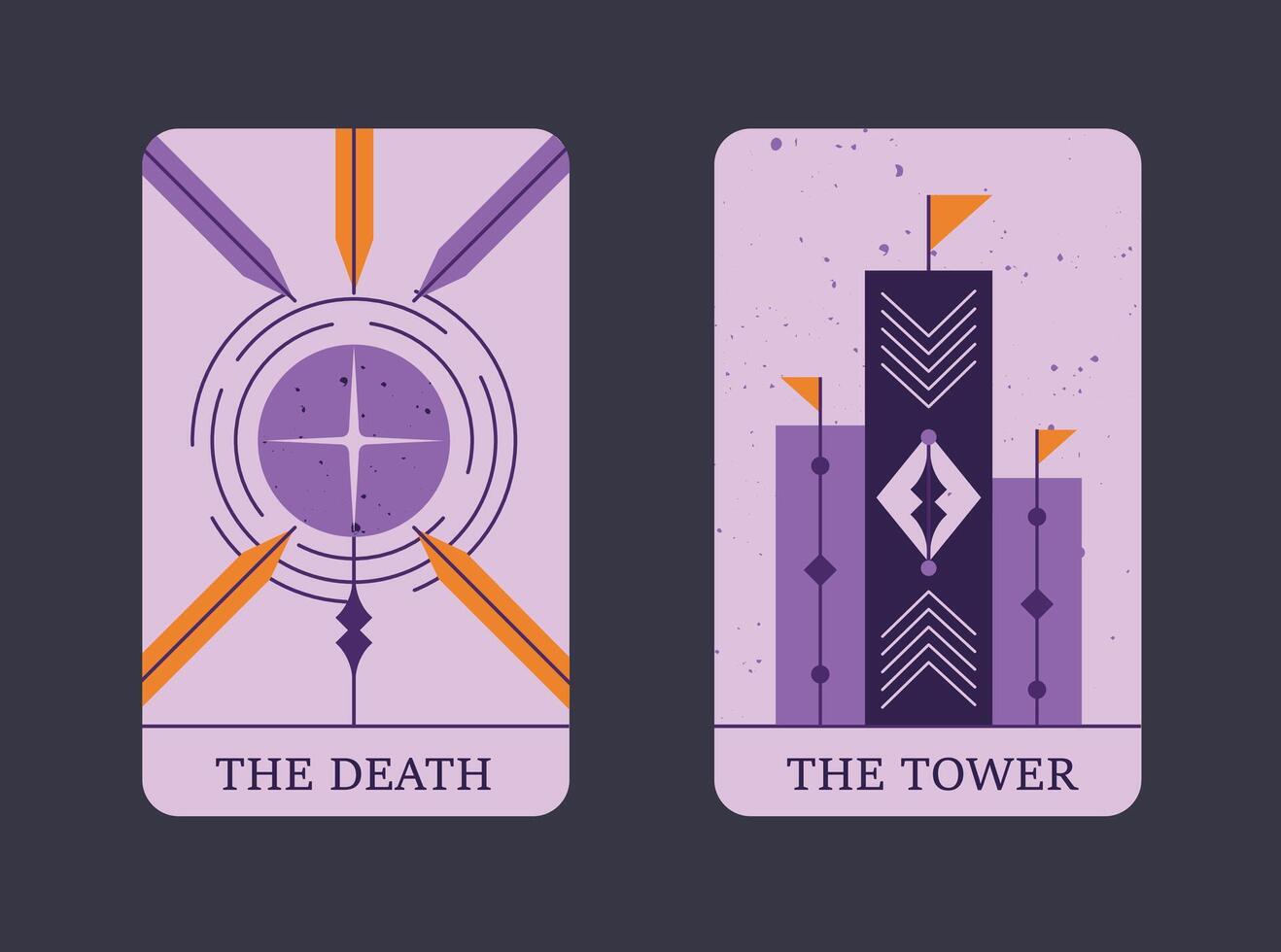 Linear Transformation, Death and Tower Geometric Tarot vector