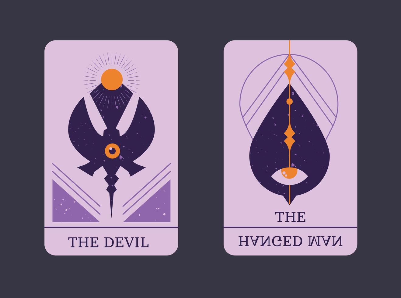 Geometric Arcana, The Devil and Hanged Man Minimal Tarot card vector