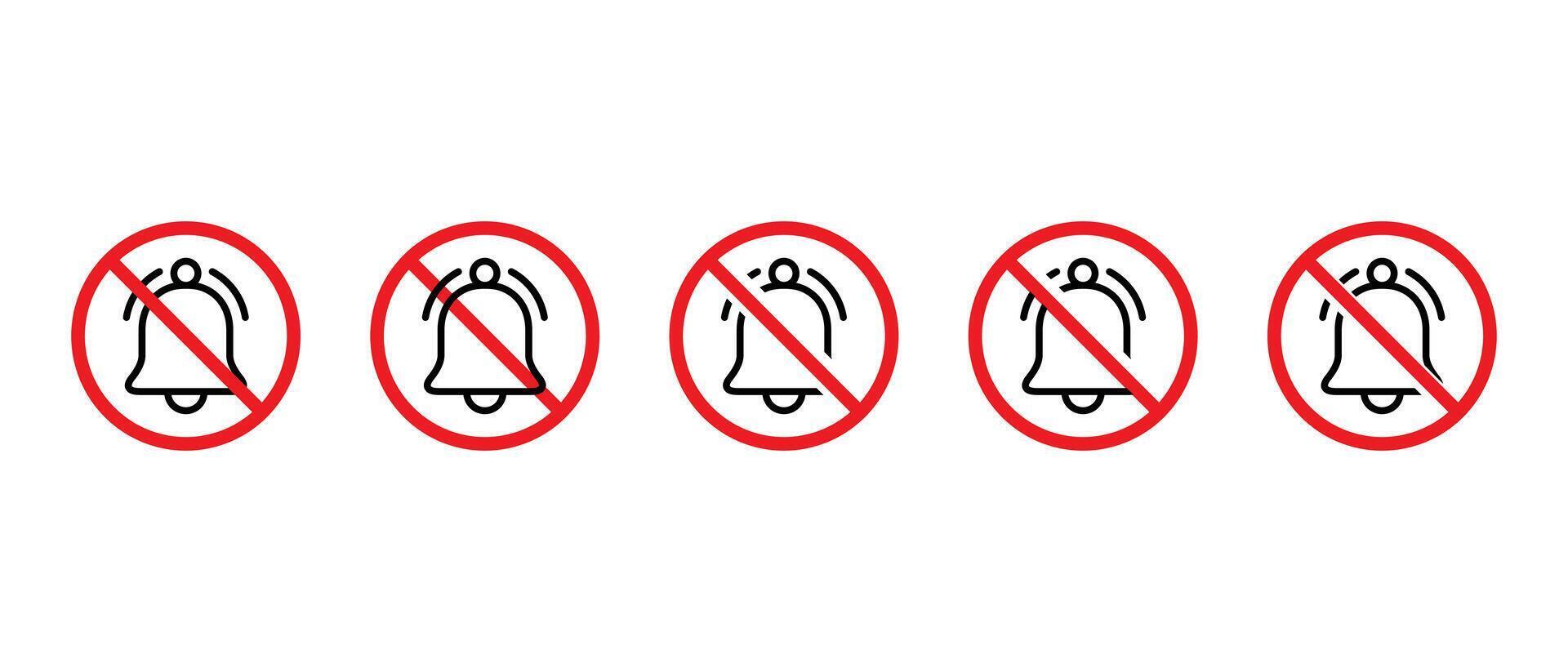 No bell sign icon set collection. Notification prohibition symbol. Sound with forbidden concept vector