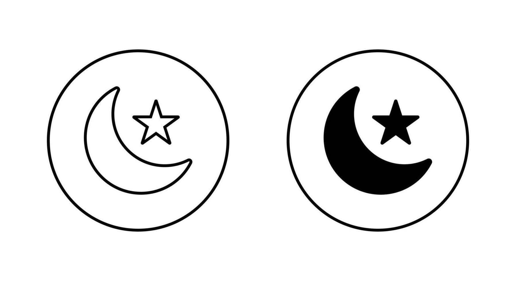 Crescent moon and star icon on circle line. Holy month of muslim community sign symbol vector