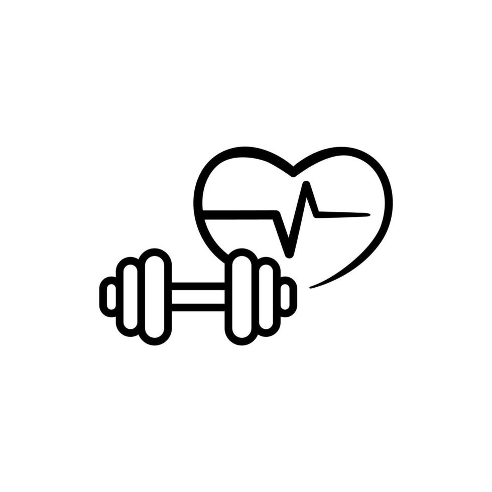 Barbell with heartbeat line art vector