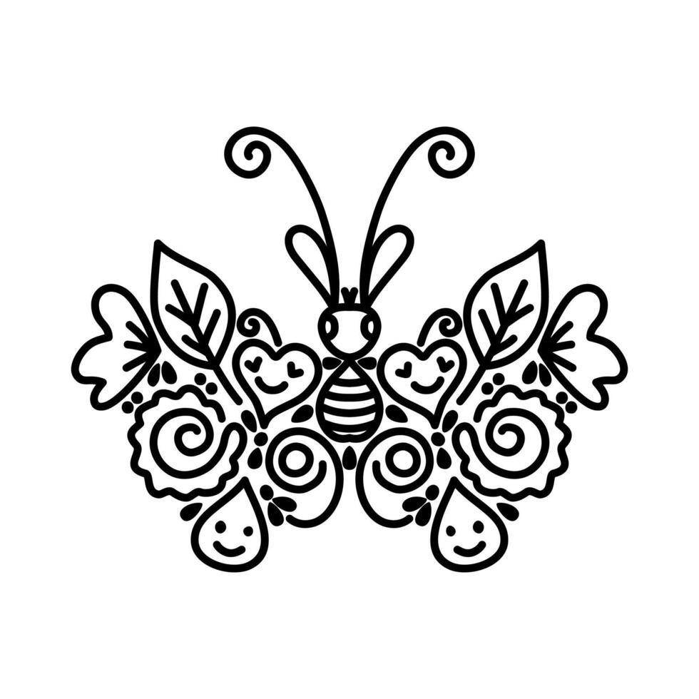 Butterfly Deco Design Minimalist Line Art. vector