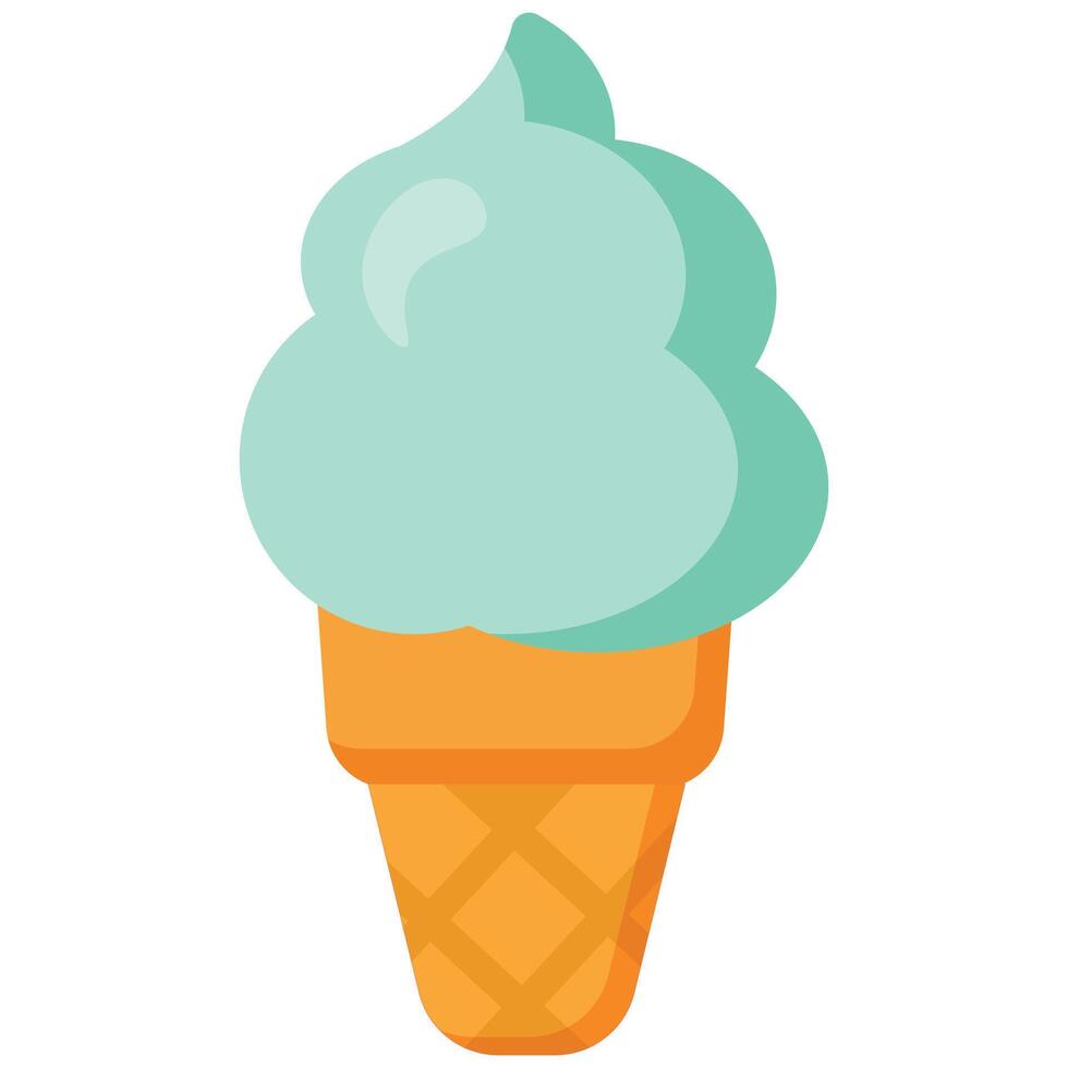Mint ice cream waffle cone vector