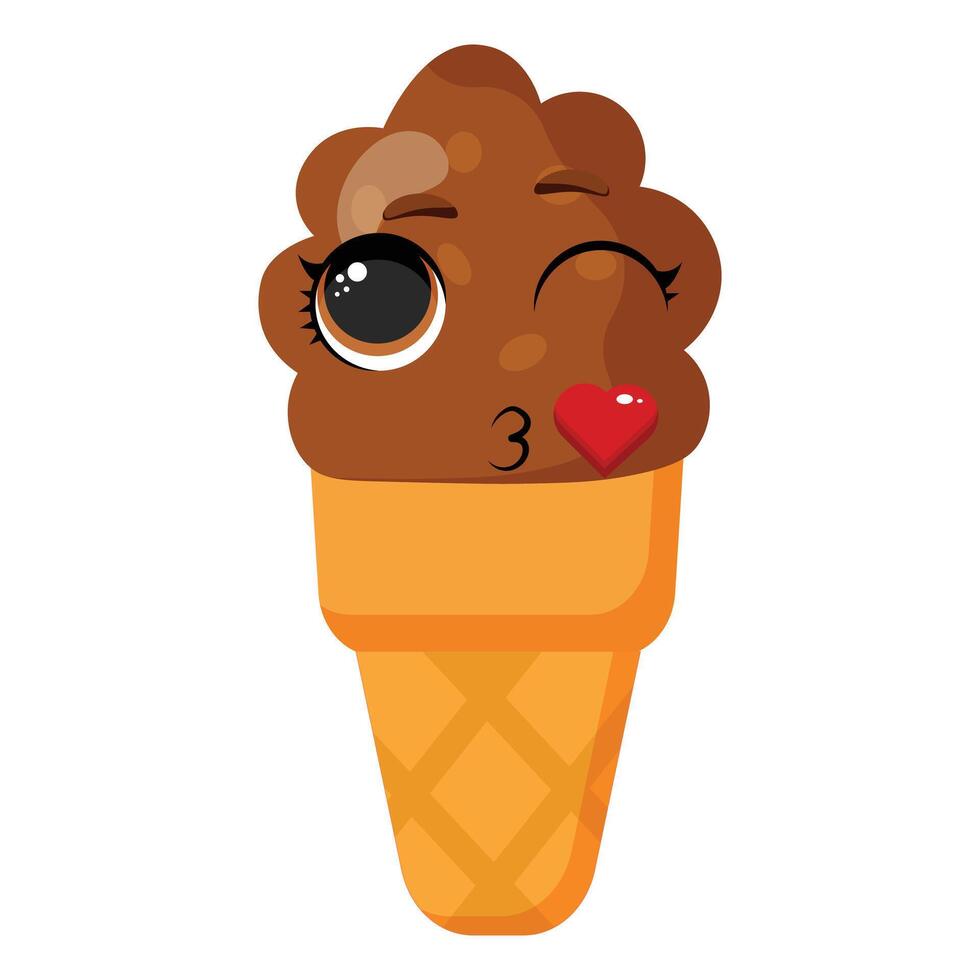 Chocolate ice cream kiss face vector