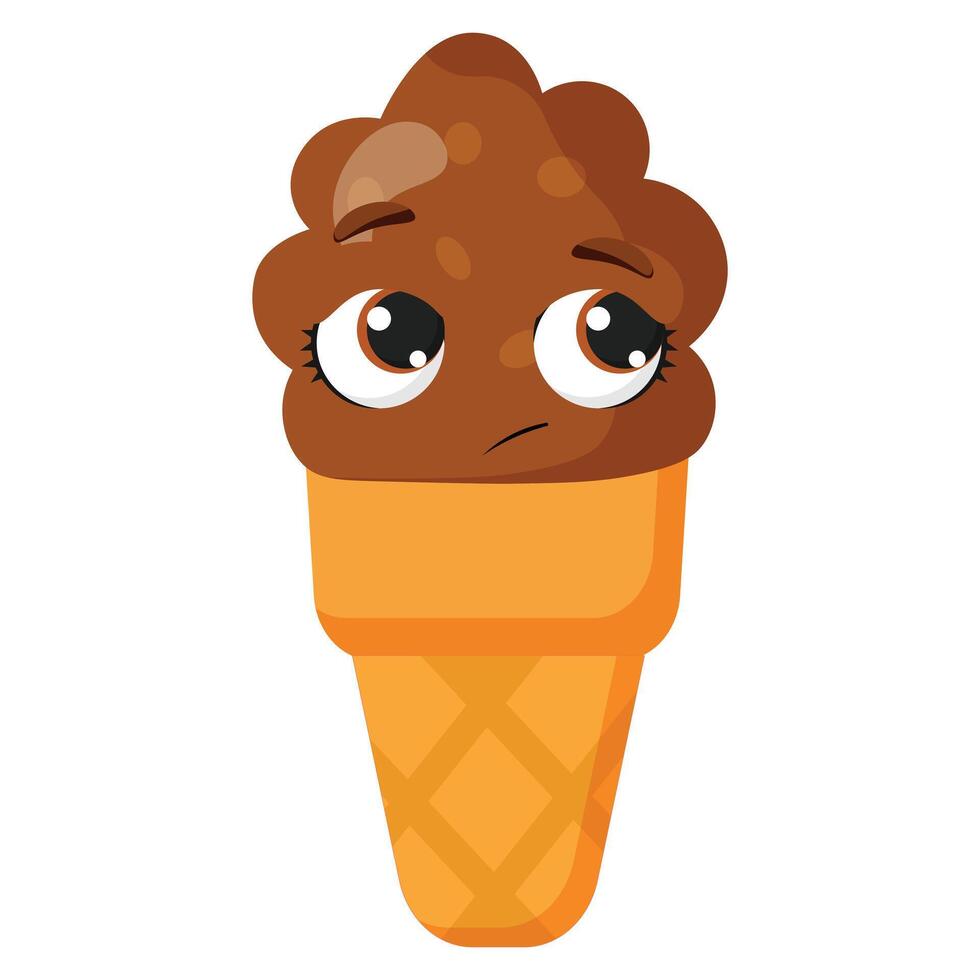 Shy chocolate ice cream cone vector