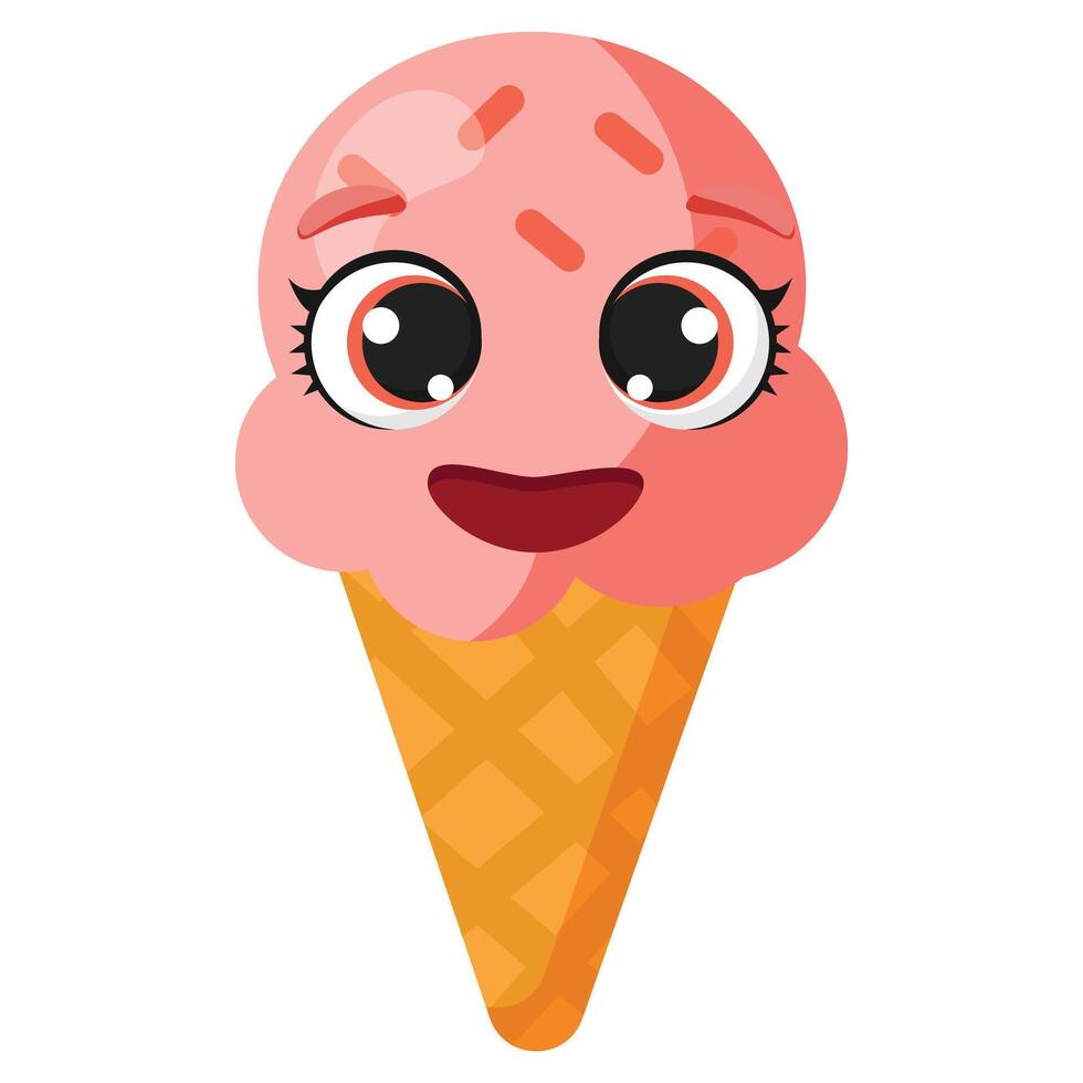 Smiling pink ice cream cone vector