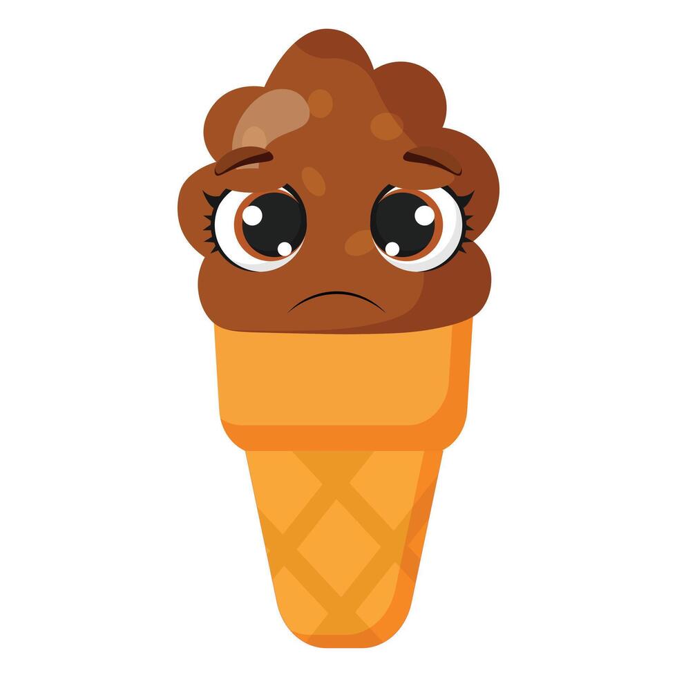 Sad chocolate ice cream cone vector