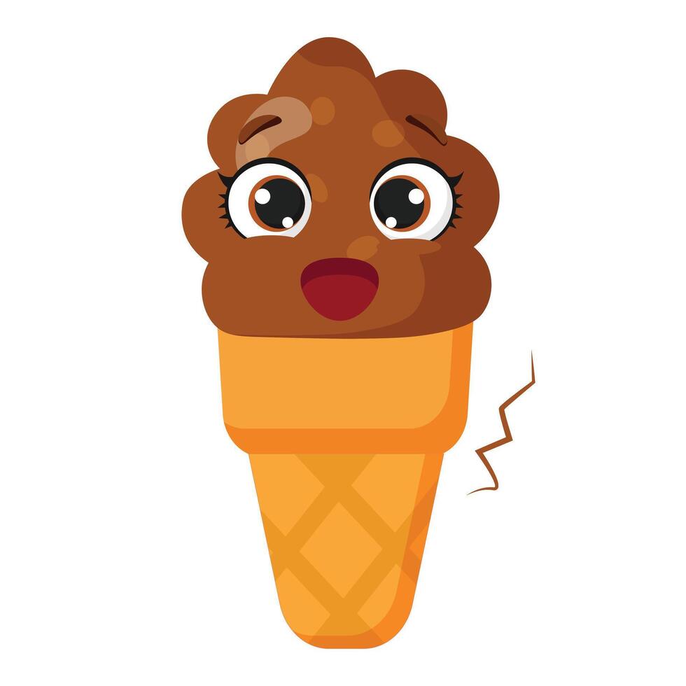 Surprised chocolate ice cream cone vector