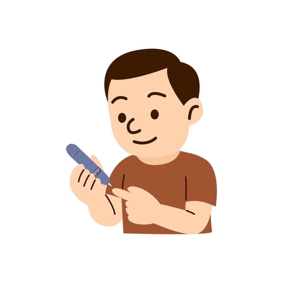 diabetes disease concept. diabetes patient character. man figer test blood sugar vector
