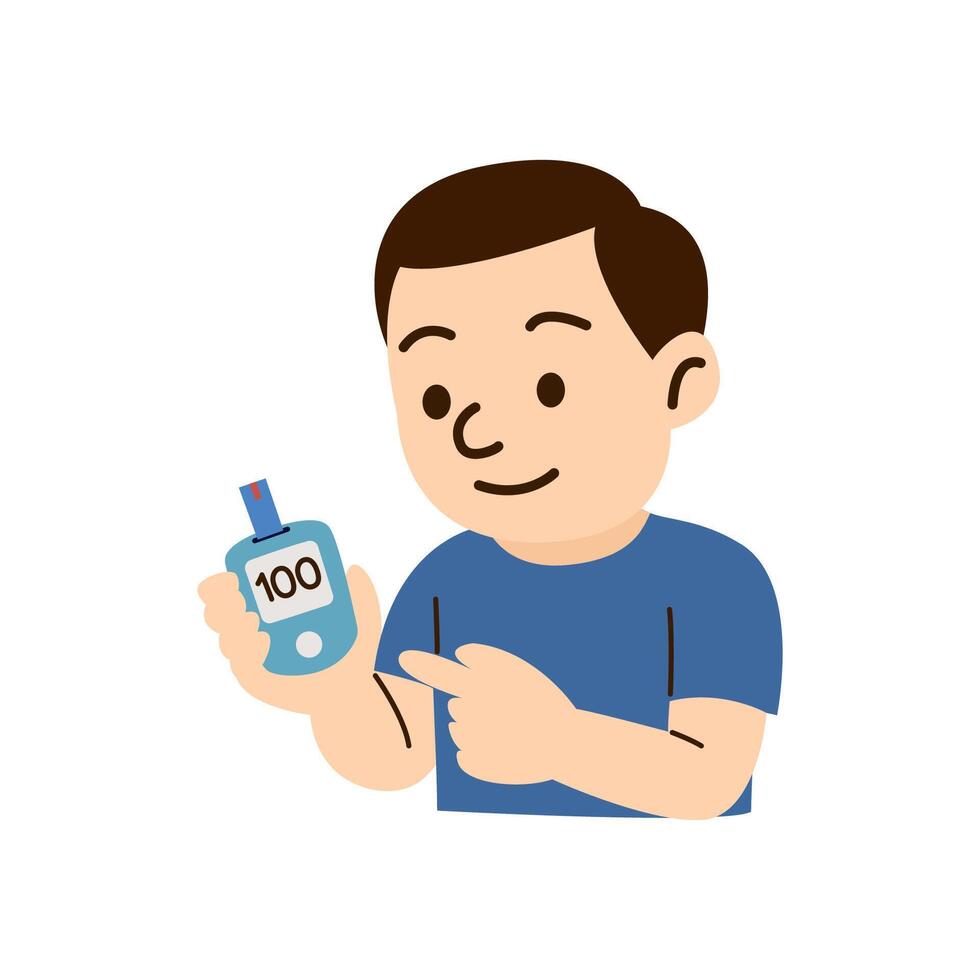 diabetes disease concept. diabetes patient character. man test blood sugar vector