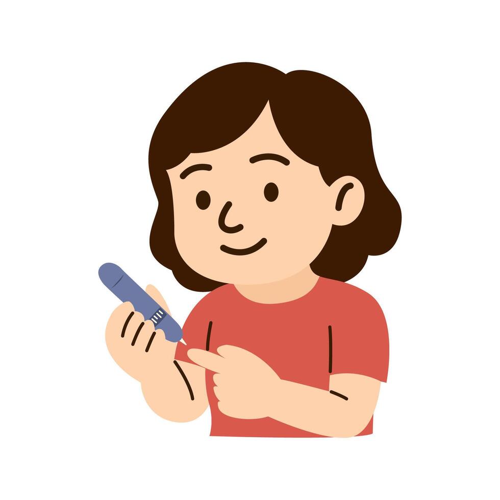 diabetes disease concept. diabetes patient character. woman finger test blood sugar vector