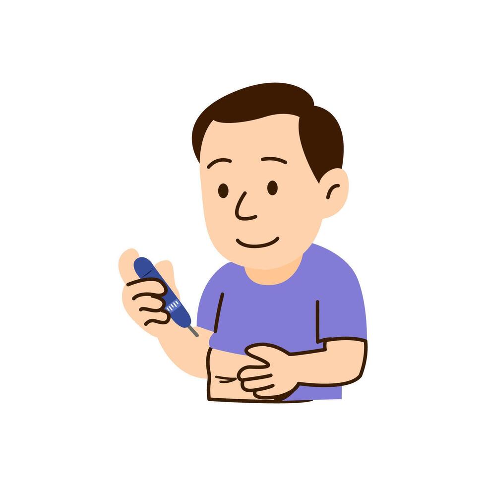 diabetes disease concept. diabetes patient character. man inject insulin vector