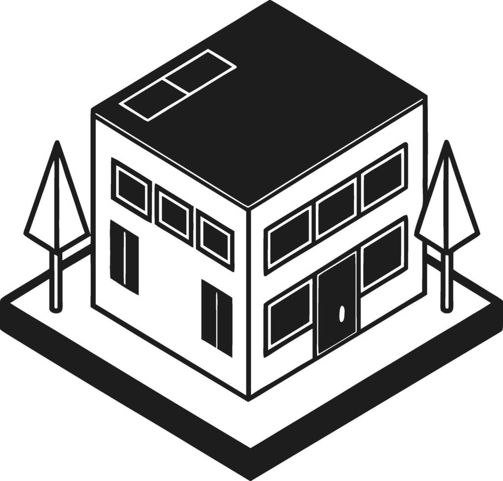 Minimalist Isometric House Silhouette Illustration vector