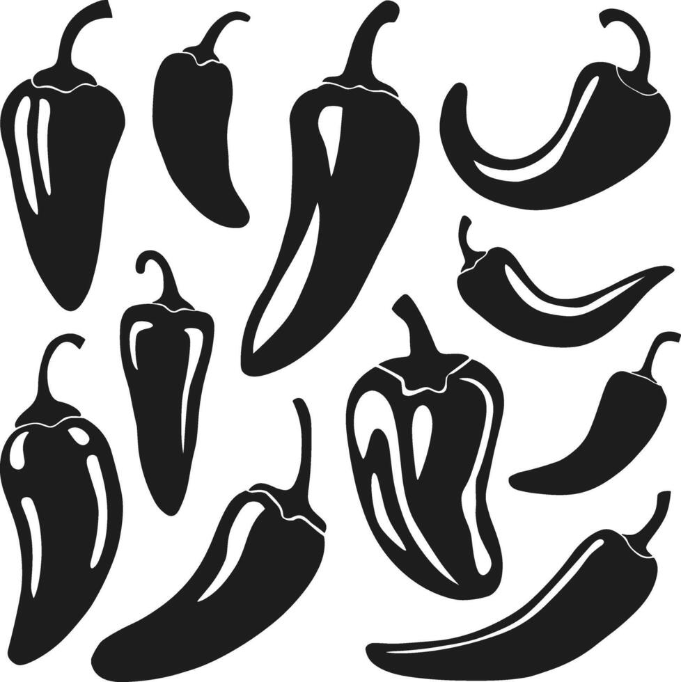Set of Chili Pepper Silhouettes - Spicy Food Illustration vector