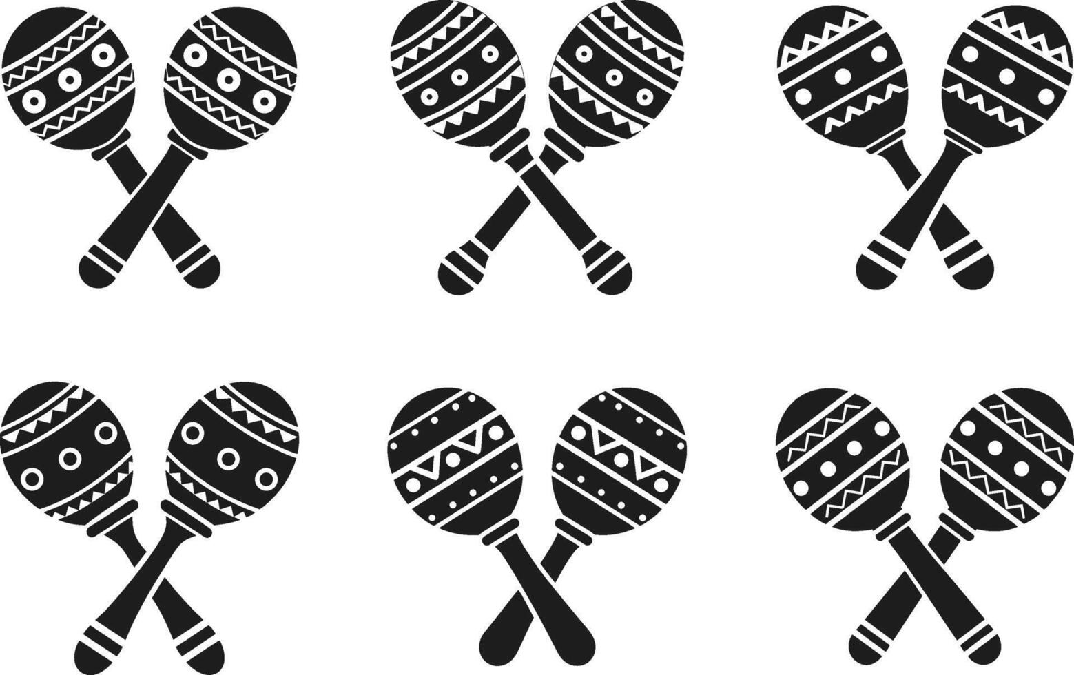 Set of Maracas Silhouette Icons - Traditional Latin Percussion Instruments Collection vector