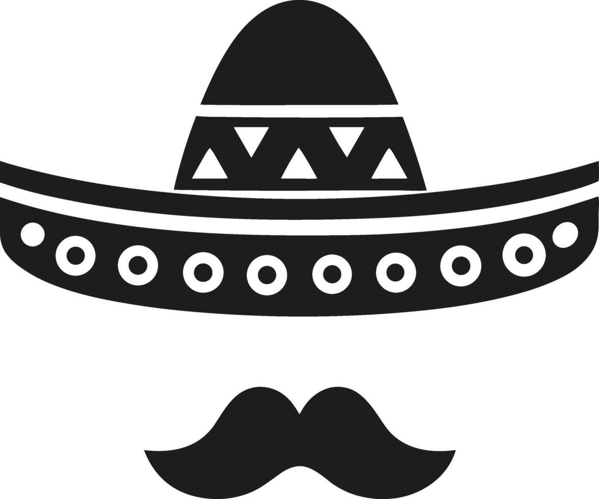 Mexican Sombrero and Mustache Silhouette Illustration vector