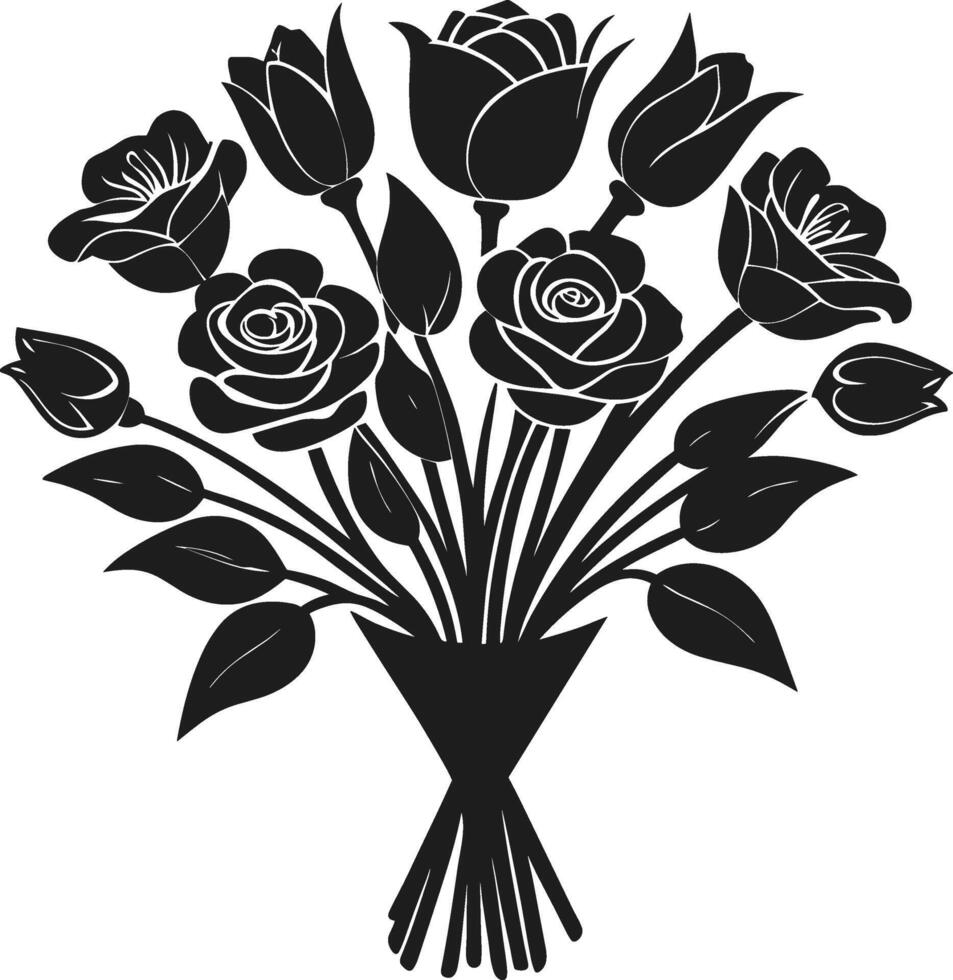Elegant Floral Bouquet Silhouette - Black Illustration for Decorative and Artistic Designs vector